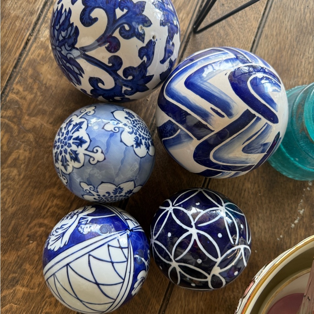 Blue and White Ceramic Art Spheres